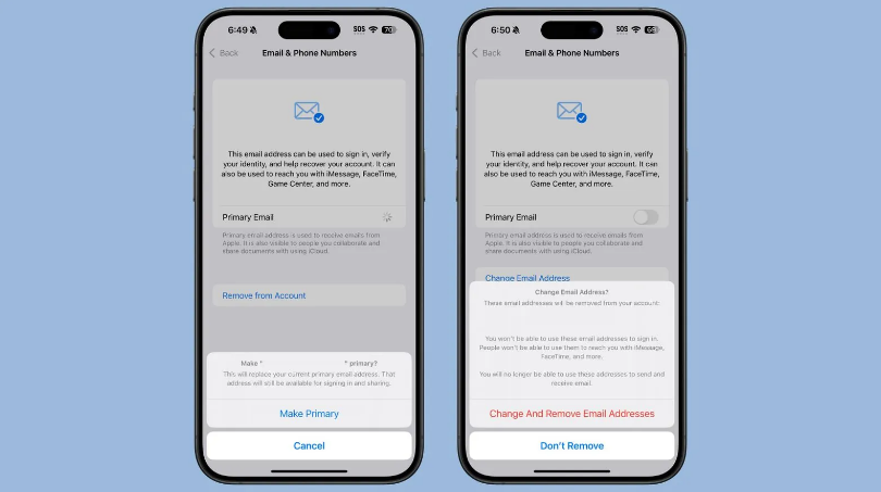 迎江苹果手机维修分享苹果 iOS 18.1 支持设置“主要”邮箱地址并更改 iCloud 邮箱 